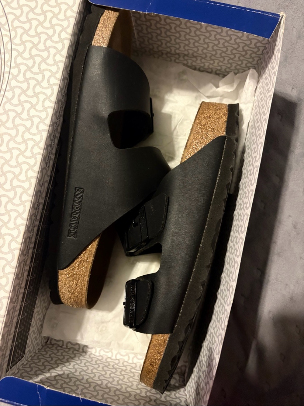 Birkenstock Arizona Two-Strap Sandals in Black and Tan Suede Footbed - Picture 2 of 8